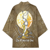 Wosret Egyptian Kimono with Golden Scepter and Archer Motif in Ancient Protector