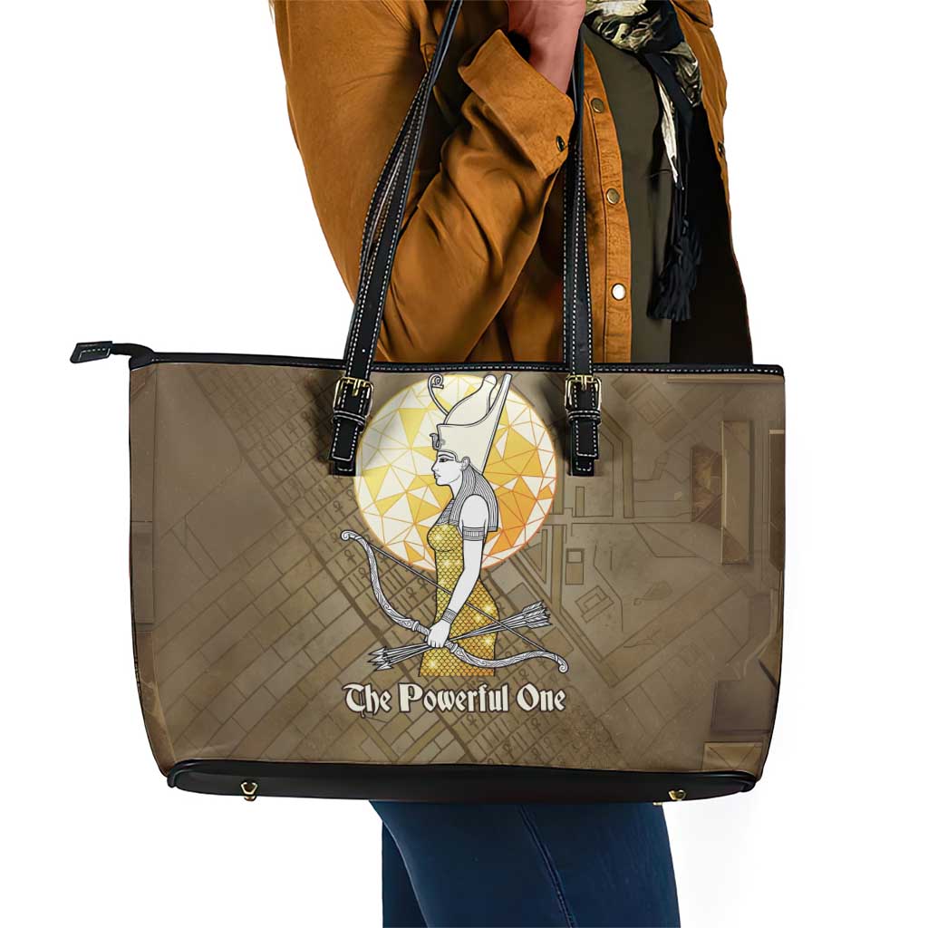 Wosret Egyptian Leather Tote Bag with Golden Scepter and Archer Motif in Ancient Protector