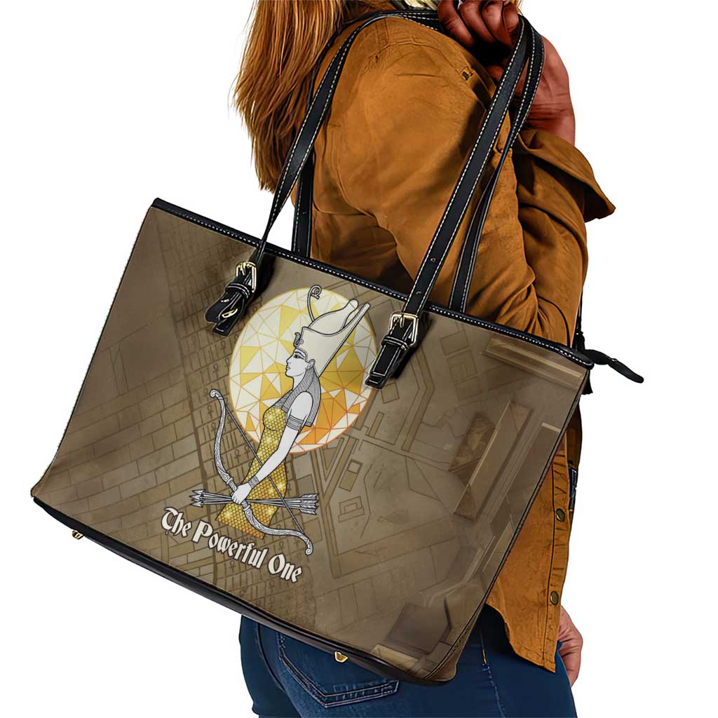 Wosret Egyptian Leather Tote Bag with Golden Scepter and Archer Motif in Ancient Protector