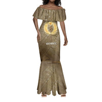 Wosret Egyptian Mermaid Dress with Golden Scepter and Archer Motif in Ancient Protector