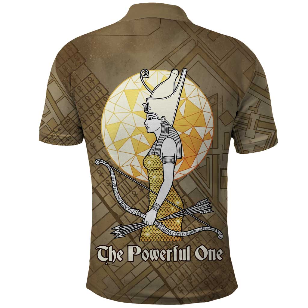 Wosret Egyptian Polo Shirt with Golden Scepter and Archer Motif in Ancient Protector