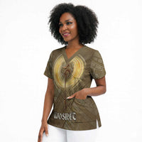 Wosret Egyptian Scrub Top with Golden Scepter and Archer Motif in Ancient Protector