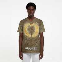 Wosret Egyptian Scrub Top with Golden Scepter and Archer Motif in Ancient Protector