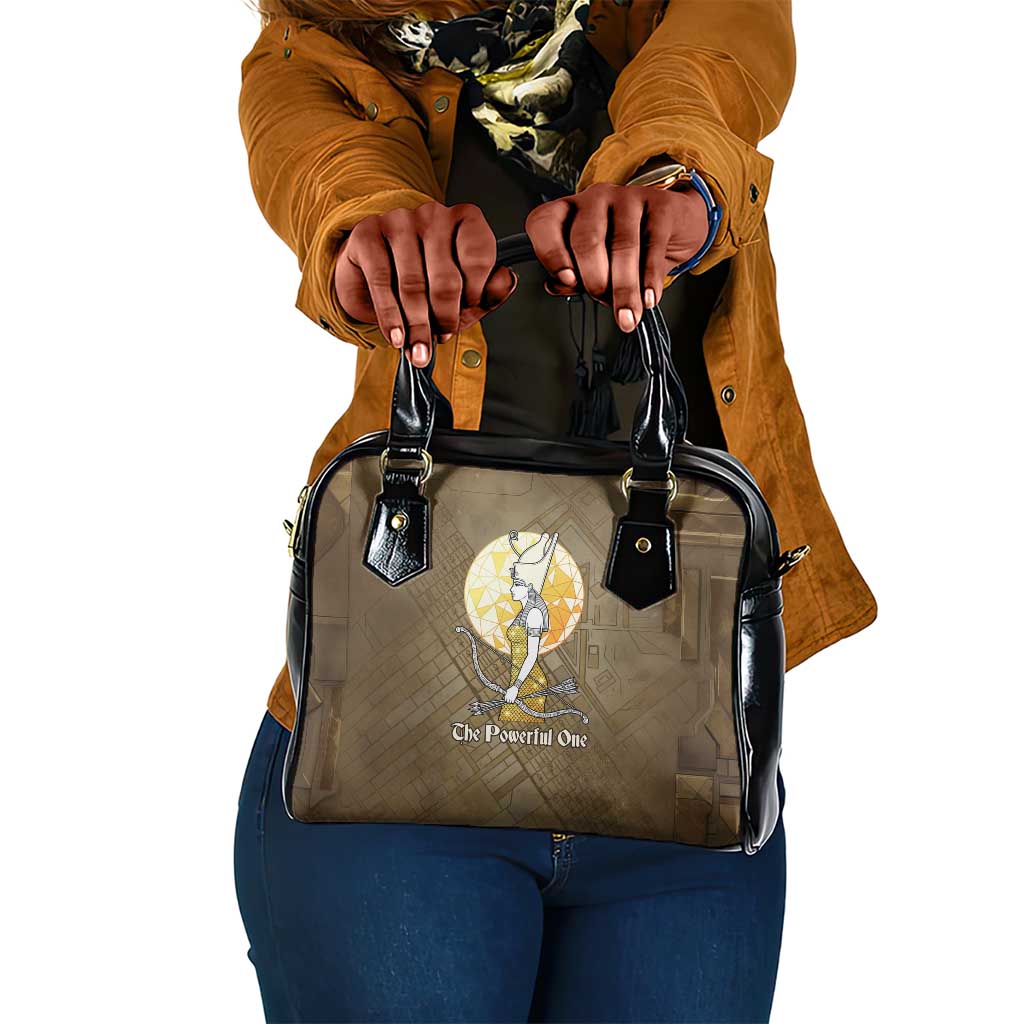 Wosret Egyptian Shoulder Handbag with Golden Scepter and Archer Motif in Ancient Protector