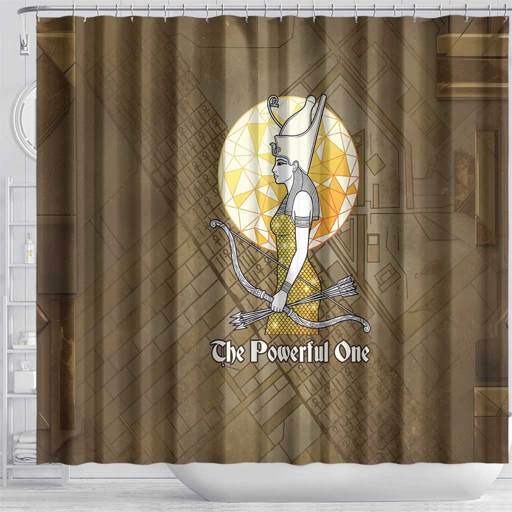 Wosret Egyptian Shower Curtain with Golden Scepter and Archer Motif in Ancient Protector