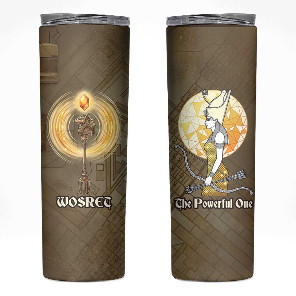 Wosret Egyptian Skinny Tumbler with Golden Scepter and Archer Motif in Ancient Protector