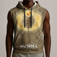 Wosret Egyptian Sleeveless Hoodie with Golden Scepter and Archer Motif in Ancient Protector