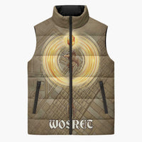 Wosret Egyptian Sleeveless Puffer Jacket with Golden Scepter and Archer Motif in Ancient Protector