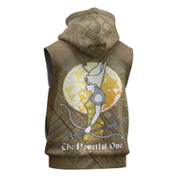 Wosret Egyptian Sleeveless Zip Hoodie with Golden Scepter and Archer Motif in Ancient Protector