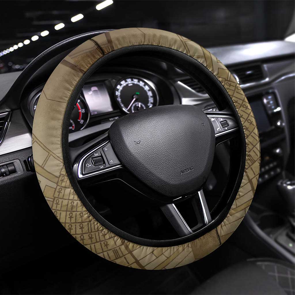 Wosret Egyptian Steering Wheel Cover with Golden Scepter and Archer Motif in Ancient Protector