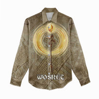 Wosret Egyptian Women Casual Shirt with Golden Scepter and Archer Motif in Ancient Protector