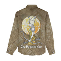 Wosret Egyptian Women Casual Shirt with Golden Scepter and Archer Motif in Ancient Protector