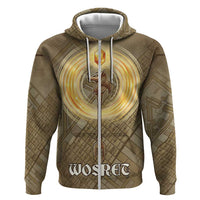 Wosret Egyptian Zip Hoodie with Golden Scepter and Archer Motif in Ancient Protector