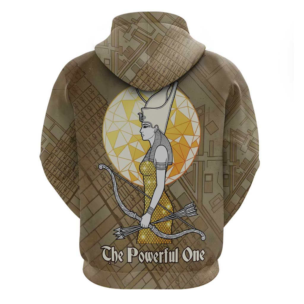 Wosret Egyptian Zip Hoodie with Golden Scepter and Archer Motif in Ancient Protector