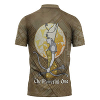 Wosret Egyptian Zipper Polo Shirt with Golden Scepter and Archer Motif in Ancient Protector