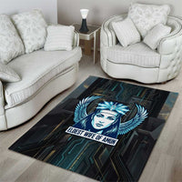 Wosret Winged Crown Area Rug Egyptian Cyber Circuit Design in Futuristic Blue Theme