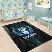 Wosret Winged Crown Area Rug Egyptian Cyber Circuit Design in Futuristic Blue Theme