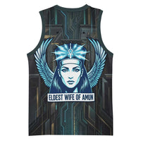 Wosret Winged Crown Basketball Jersey Egyptian Cyber Circuit Design in Futuristic Blue Theme