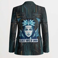 Wosret Winged Crown Blazer Egyptian Cyber Circuit Design in Futuristic Blue Theme