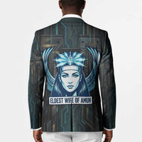 Wosret Winged Crown Blazer Egyptian Cyber Circuit Design in Futuristic Blue Theme