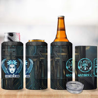 Wosret Winged Crown 4 in 1 Can Cooler Tumbler Egyptian Cyber Circuit Design in Futuristic Blue Theme