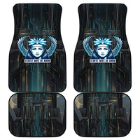 Wosret Winged Crown Car Mats Egyptian Cyber Circuit Design in Futuristic Blue Theme