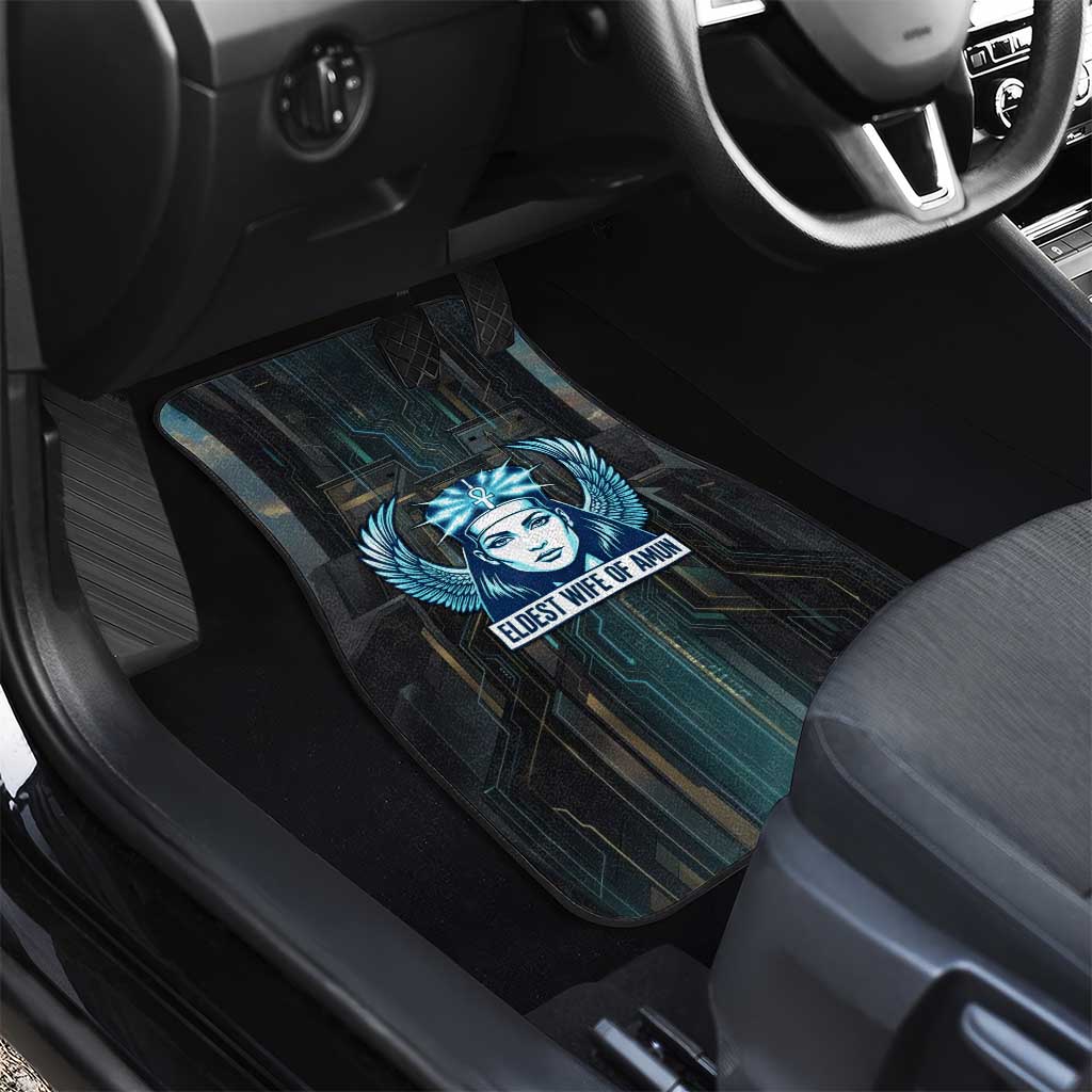 Wosret Winged Crown Car Mats Egyptian Cyber Circuit Design in Futuristic Blue Theme
