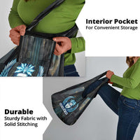 Wosret Winged Crown Grocery Bag Egyptian Cyber Circuit Design in Futuristic Blue Theme