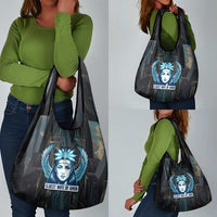 Wosret Winged Crown Grocery Bag Egyptian Cyber Circuit Design in Futuristic Blue Theme