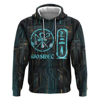 Wosret Winged Crown Hoodie Egyptian Cyber Circuit Design in Futuristic Blue Theme