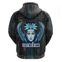 Wosret Winged Crown Hoodie Egyptian Cyber Circuit Design in Futuristic Blue Theme