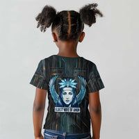 Wosret Winged Crown Kid T shirt Egyptian Cyber Circuit Design in Futuristic Blue Theme
