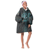 Wosret Winged Crown Kid Wearable Blanket Hoodie Egyptian Cyber Circuit Design in Futuristic Blue Theme