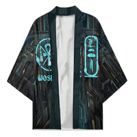 Wosret Winged Crown Kimono Egyptian Cyber Circuit Design in Futuristic Blue Theme