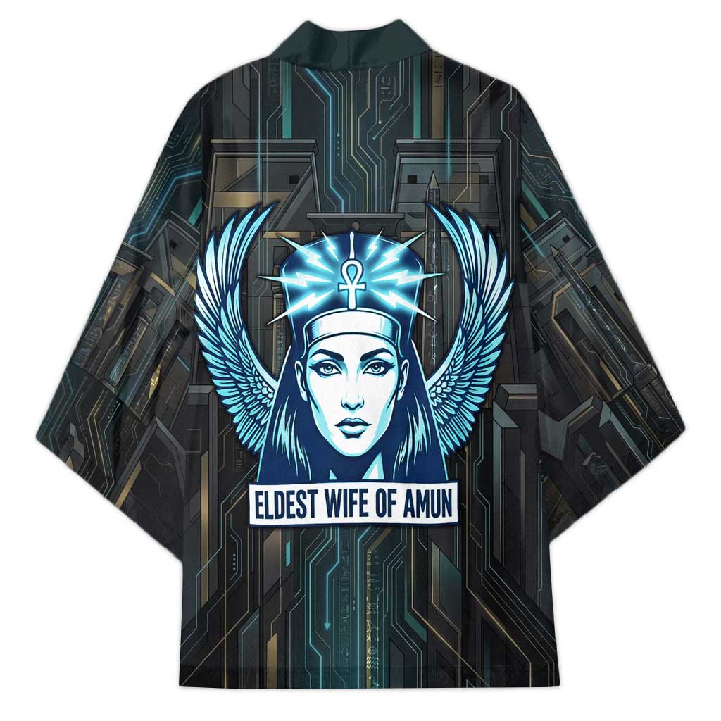 Wosret Winged Crown Kimono Egyptian Cyber Circuit Design in Futuristic Blue Theme