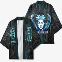 Wosret Winged Crown Kimono Egyptian Cyber Circuit Design in Futuristic Blue Theme