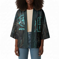Wosret Winged Crown Kimono Egyptian Cyber Circuit Design in Futuristic Blue Theme