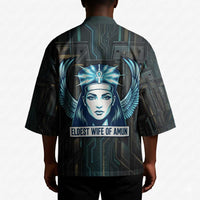 Wosret Winged Crown Kimono Egyptian Cyber Circuit Design in Futuristic Blue Theme