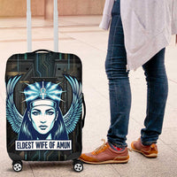 Wosret Winged Crown Luggage Cover Egyptian Cyber Circuit Design in Futuristic Blue Theme