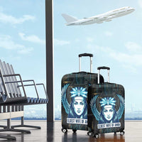 Wosret Winged Crown Luggage Cover Egyptian Cyber Circuit Design in Futuristic Blue Theme