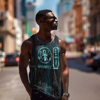 Wosret Winged Crown Men Tank Top Egyptian Cyber Circuit Design in Futuristic Blue Theme