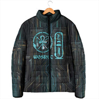 Wosret Winged Crown Padded Jacket Egyptian Cyber Circuit Design in Futuristic Blue Theme