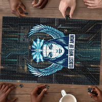 Wosret Winged Crown Puzzle Egyptian Cyber Circuit Design in Futuristic Blue Theme