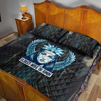 Wosret Winged Crown Quilt Bed Set Egyptian Cyber Circuit Design in Futuristic Blue Theme