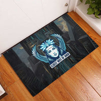 Wosret Winged Crown Rubber Doormat Egyptian Cyber Circuit Design in Futuristic Blue Theme