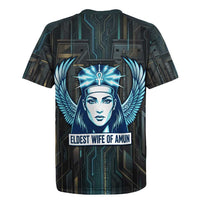 Wosret Winged Crown Rugby Jersey Egyptian Cyber Circuit Design in Futuristic Blue Theme