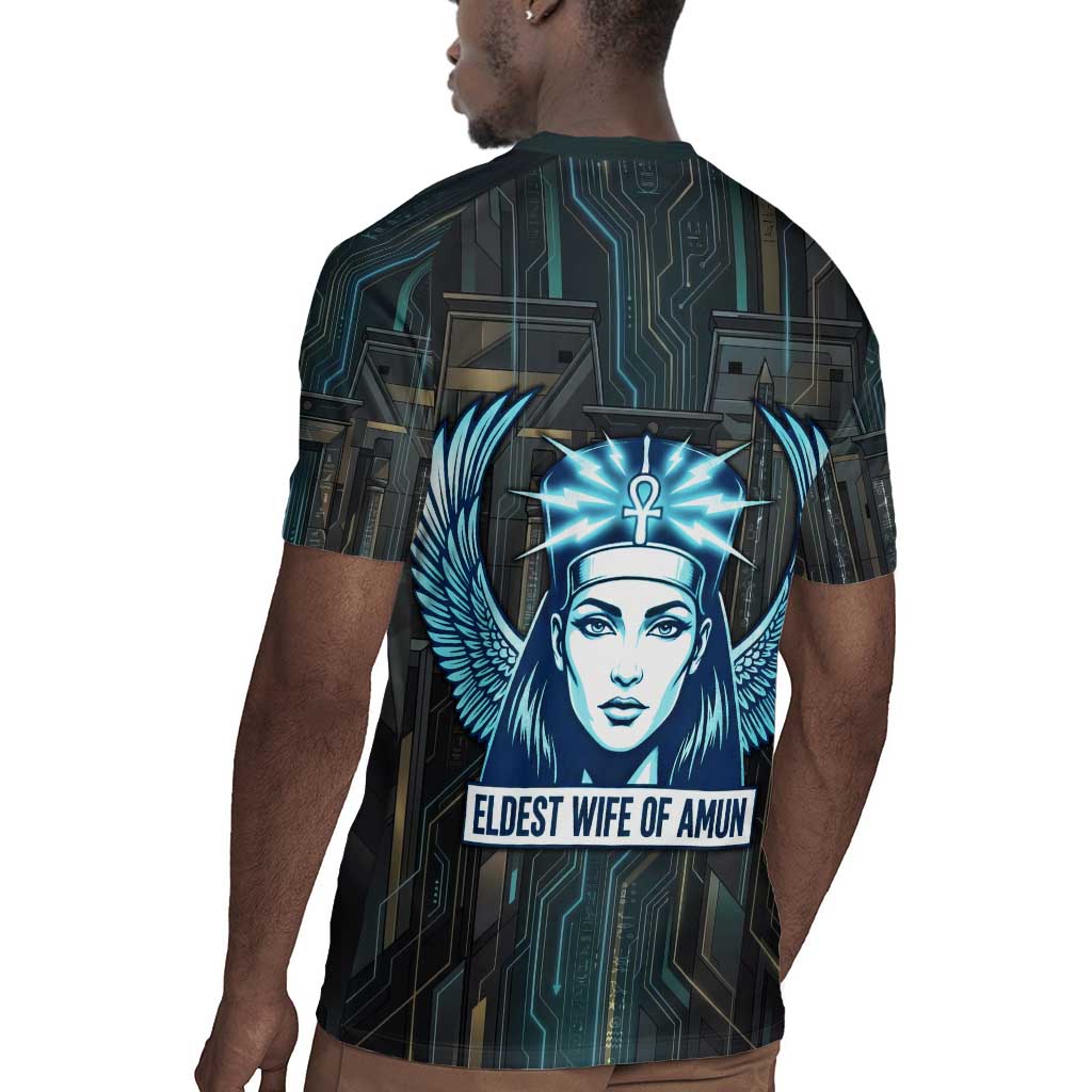 Wosret Winged Crown Rugby Jersey Egyptian Cyber Circuit Design in Futuristic Blue Theme
