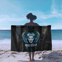 Wosret Winged Crown Sarong Egyptian Cyber Circuit Design in Futuristic Blue Theme