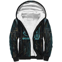 Wosret Winged Crown Sherpa Hoodie Egyptian Cyber Circuit Design in Futuristic Blue Theme