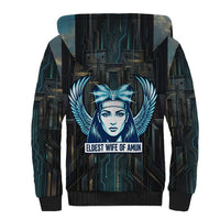 Wosret Winged Crown Sherpa Hoodie Egyptian Cyber Circuit Design in Futuristic Blue Theme